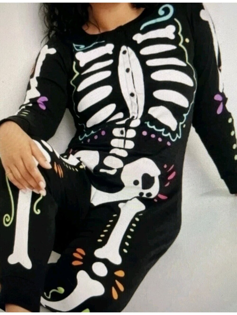 Old Navy Halloween One-Piece Skeleton Pajamas womens sz Small Day of the Dead